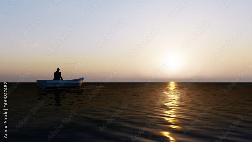 Sunset over the sea and beach. Waves washing the sand, 3d rendering.