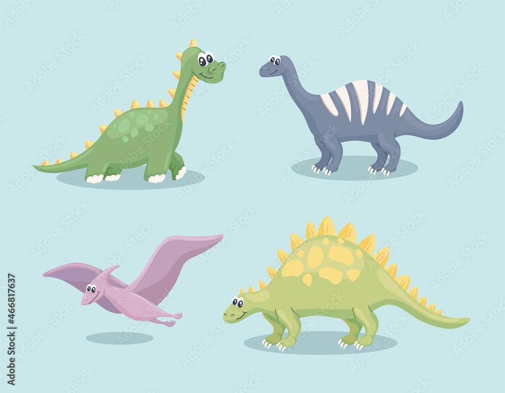 cute dinosaurs four characters