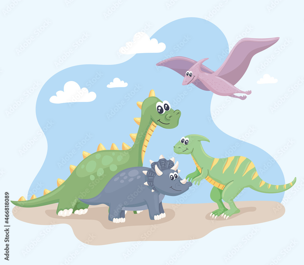 four dinosaurs scene