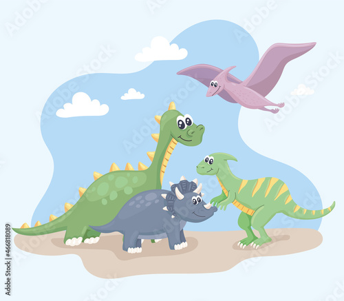 four dinosaurs scene