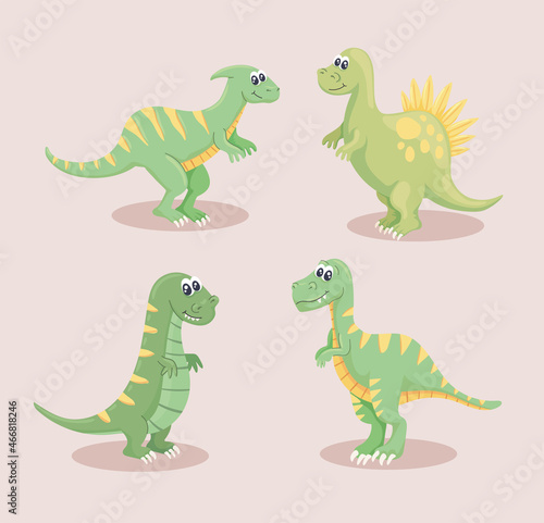 four cute dinosaurs icons