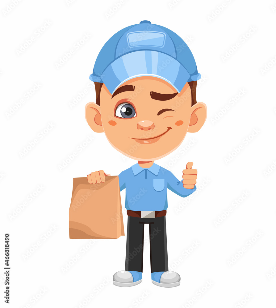 Courier cartoon character. Funny delivery man Courier cartoon character. Funny delivery man