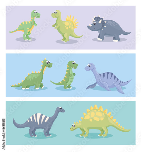 eight cute dinosaurs icons