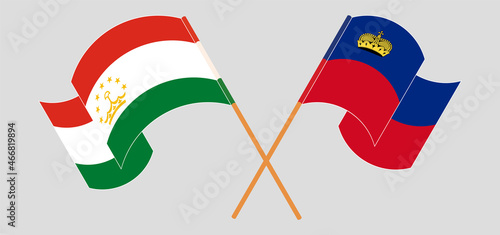 Crossed flags of Tajikistan and Liechtenstein. Official colors. Correct proportion