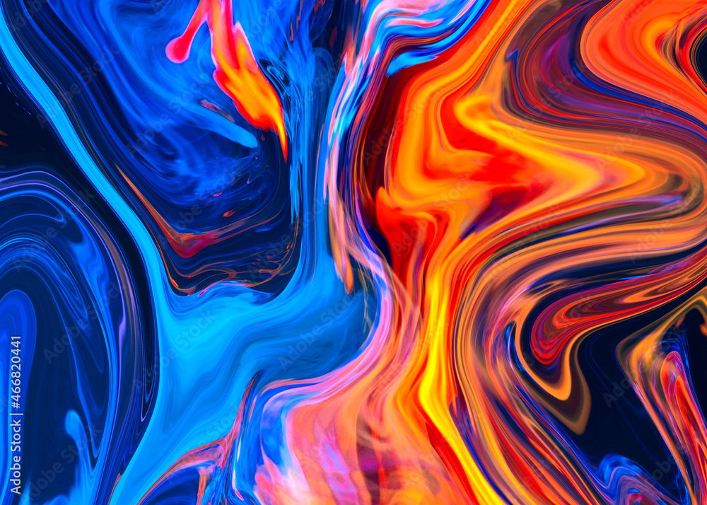 High Resolution Colorful fluid painting with marbling texture, 3D Rendering. 