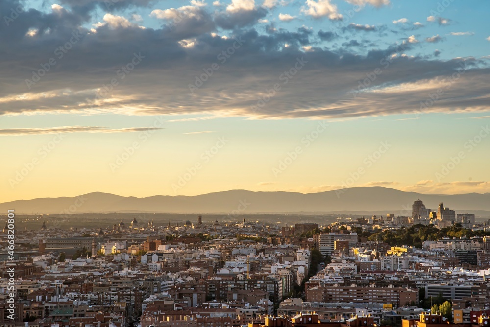 The city of Madrid at Sunset