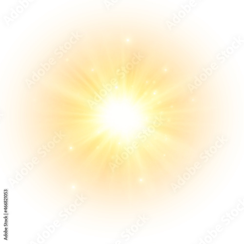 Flash yellow sun, star flashed with sparkles.