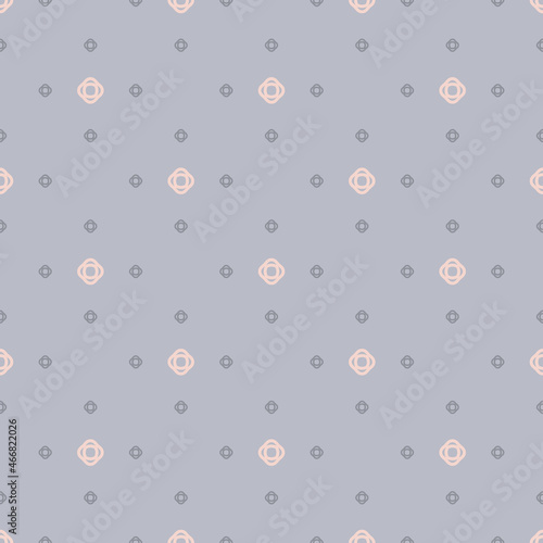 Vector minimalist seamless pattern. Abstract geometric floral background. Simple ornament with small flowers, linear shapes. Minimal modern texture. Soft blue and pink colors. Repeat tileable design