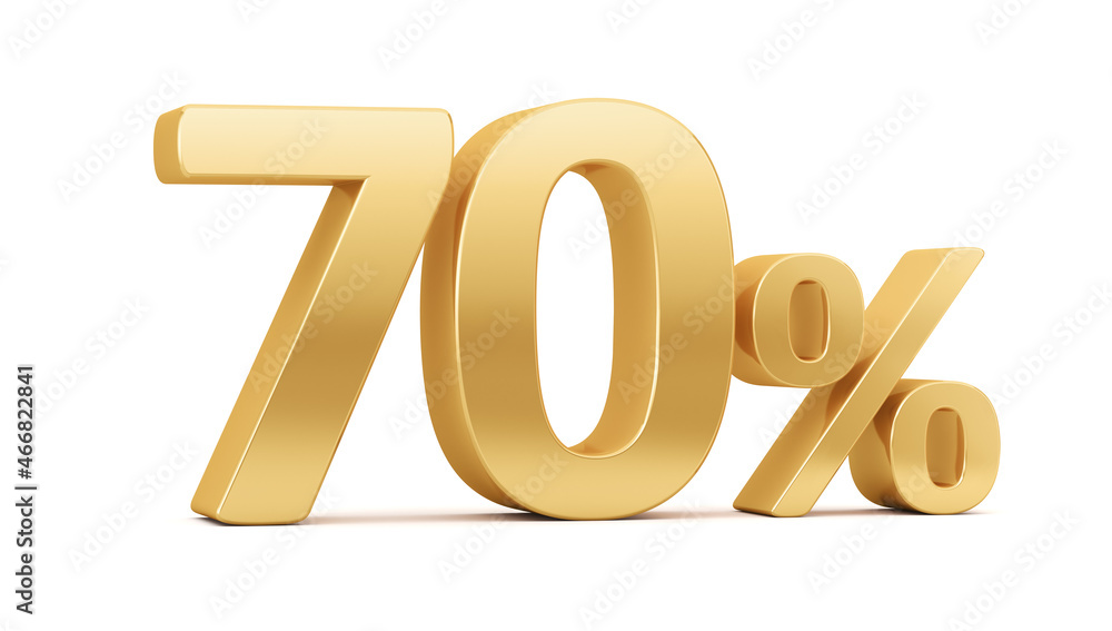 Gold percent isolated on white background. 70% off on sale. Illustration for business ideas. 3d rendering. Gold percent isolated on white background. 70% off on sale. Illustration for business ideas. 3d rendering.