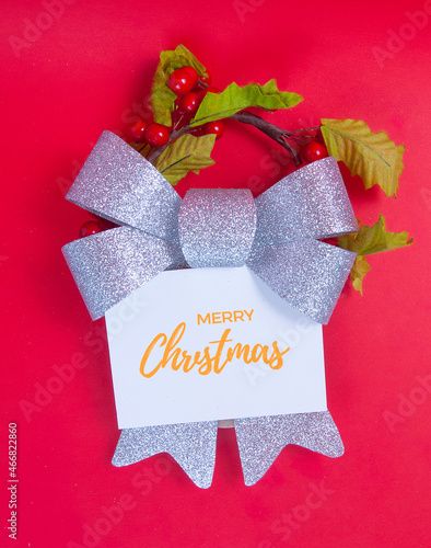 christmas greeting card with ribbon