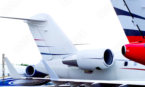 Executive aircrafts tail over white background