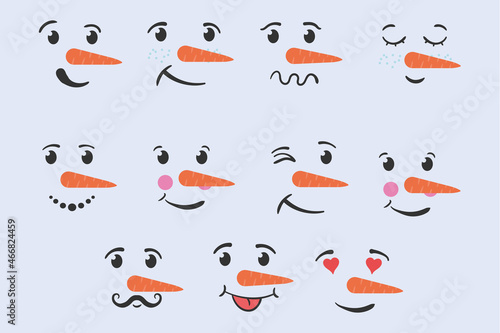 Christmas snowman faces winter hand drawn doodle.