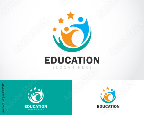 education logo creative people care success hand happy design concept