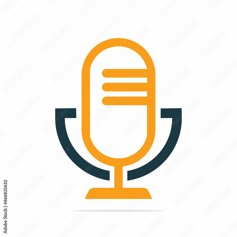 Podcast logo design. Studio table microphone with broadcast icon design. Podcast logo design. Studio table microphone with broadcast icon design.