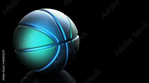 Metallic Green-Blue Basketball Design Background.  3D illustration. 3D CG. High quality rendering. © DRN Studio