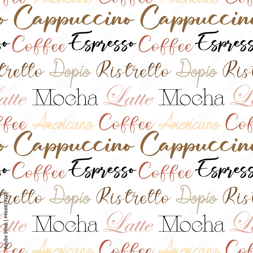 Coffee seamless pattern design. Decorate text in brown colors. Coffee seamless pattern design. Decorate text in brown colors.