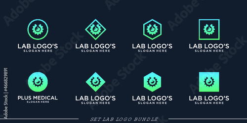 lab logo science laboratorychemistry  bundle vector icon concept universal symbol Premium