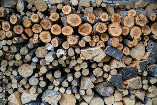 Wooden logs piled up into a stack,in the countryside of Durmitor,Montenegro.