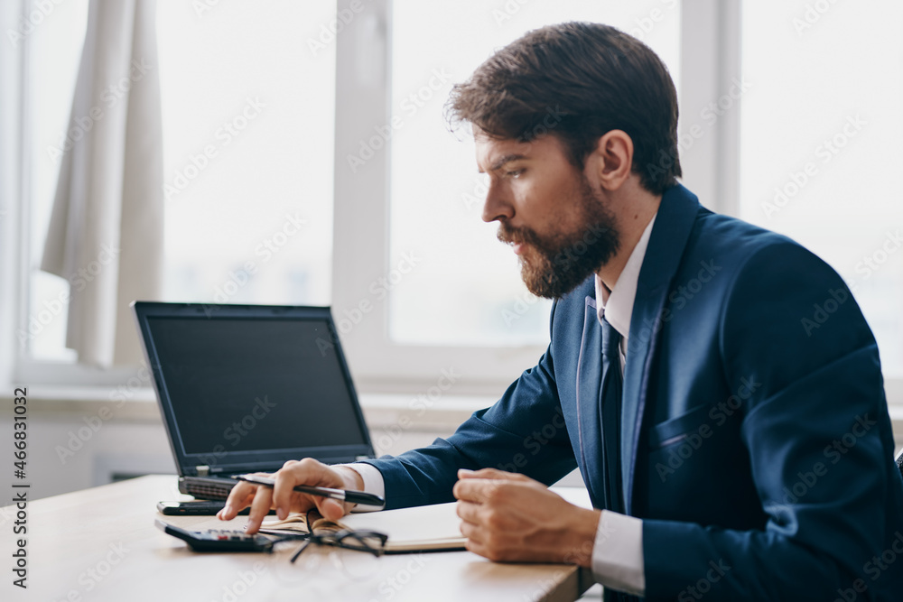 manager working for a laptop in the office emotions discontent professional manager working for a laptop in the office emotions discontent professional