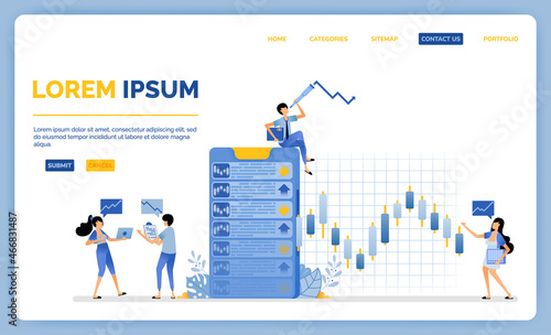 Design of apps for buying and selling stocks on secondary market with real time chart movements. vector illustration can be used for landing page, web, website, mobile apps, poster, flyer, ui ux
