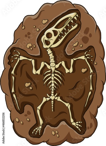 Illustration of cartoon pterodactyl dinosaur fossil