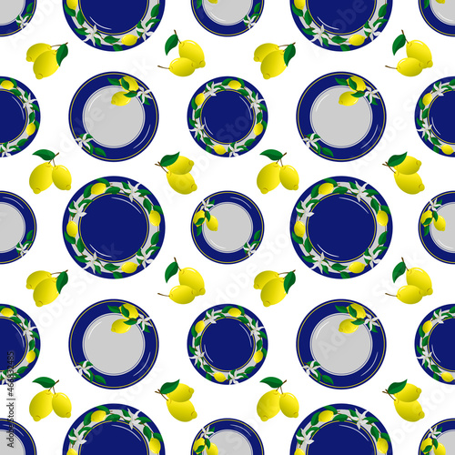 Pattern with plates in the Italian style. Vector illustration. For restaurants and cafes, packaging and prints, fabrics, brochures and menus, various shops.