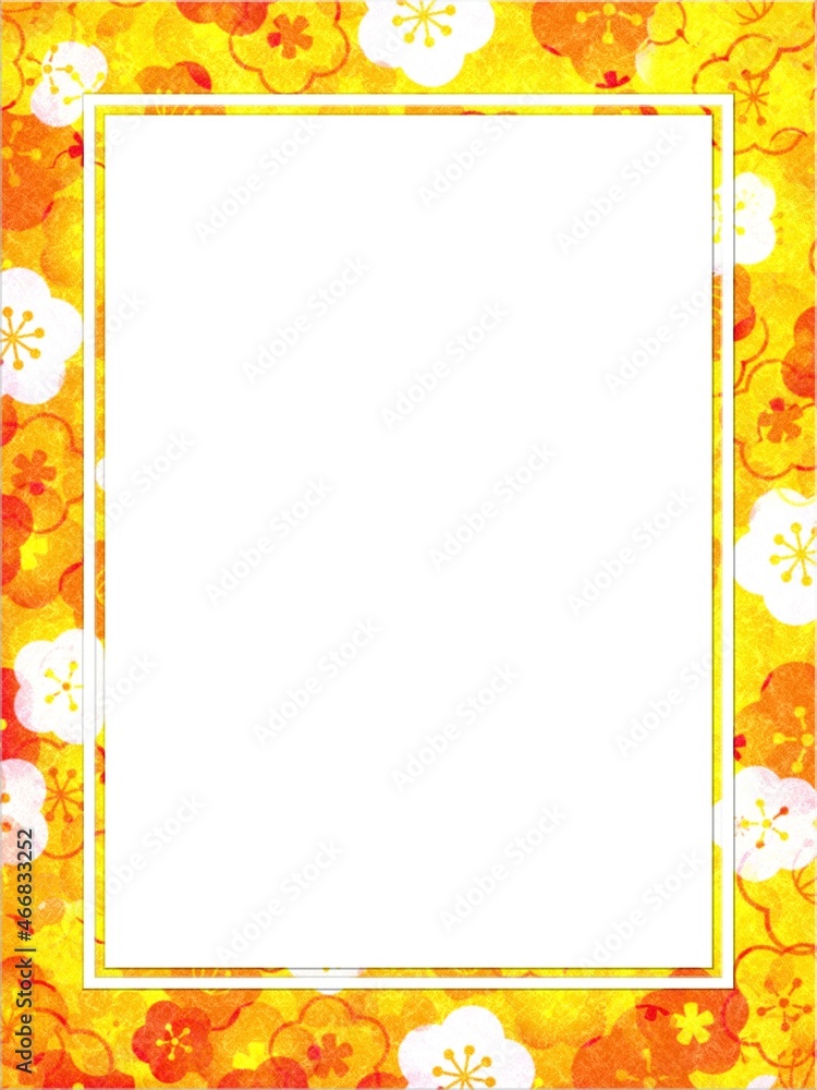 Obraz premium 金色の梅の花模様の額縁フレーム