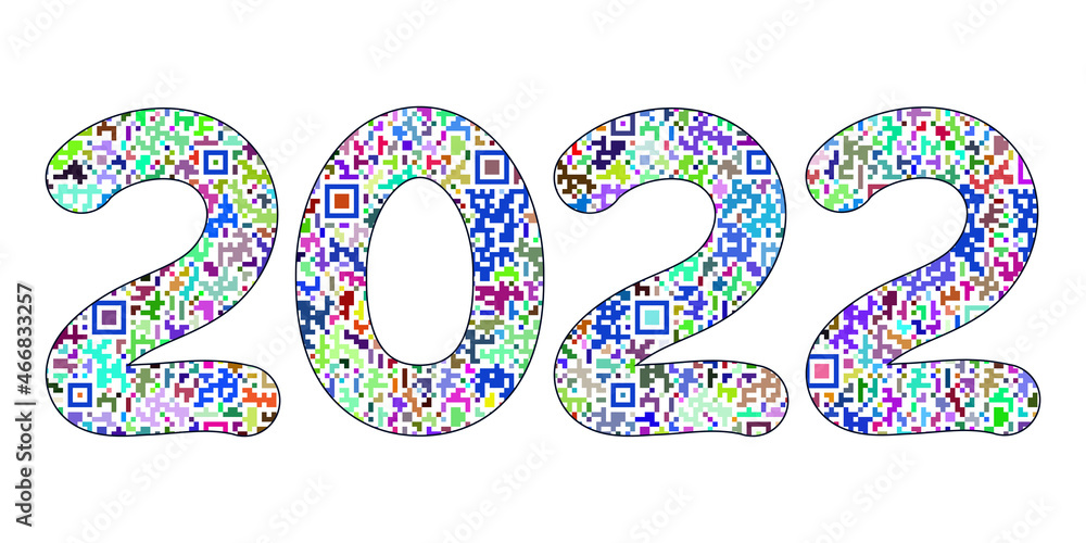 New Year, multicolor numbers 2022 on a white background, QR code