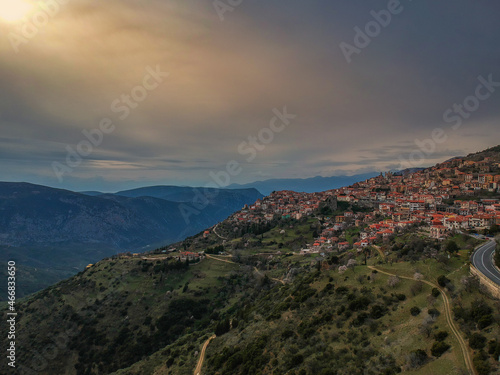 Aerial view of the picturesque village of Arachova  Boeotia  Greece