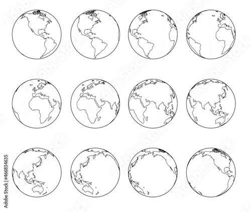 3d Earth Globe Animate Spinning Vector Illustration Black and White