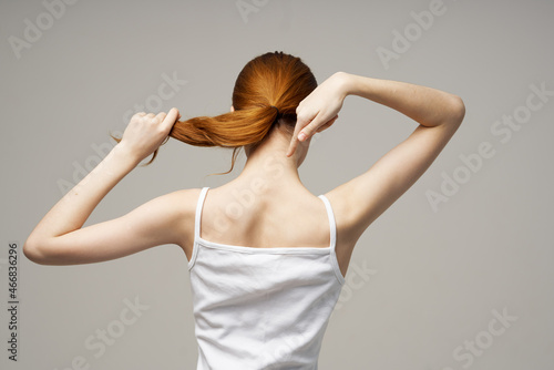 woman rheumatism pain in the neck health problems isolated background
