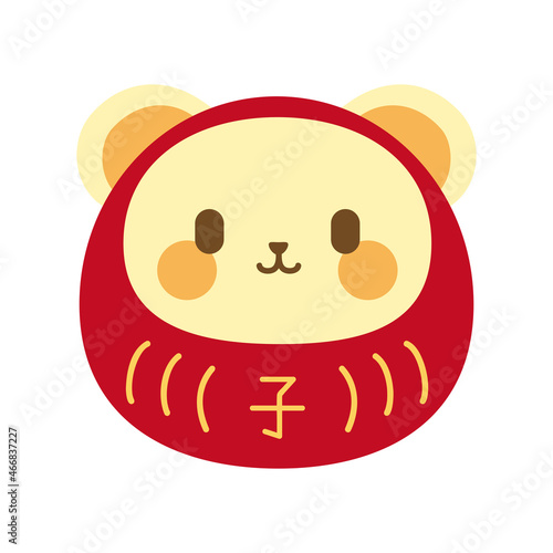 達磨の仮装をしているネズミ　年賀状素材　子年