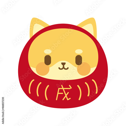 達磨の仮装をしている犬　年賀状素材　戌年