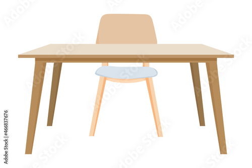 Desk with modern beautiful wooden chair and table with beautiful design with 3d view