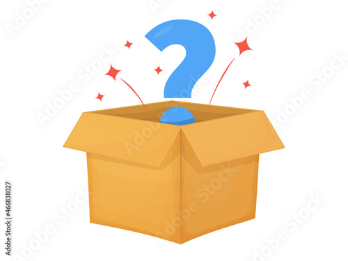 Mystery contest cardboard box with question. Mystery box gift question icon.