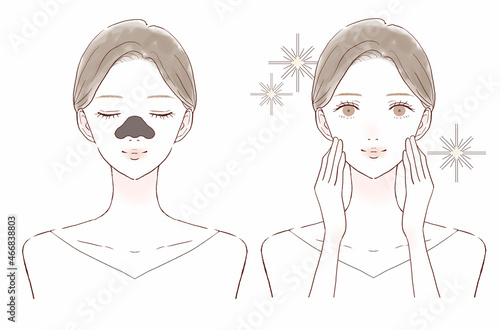 鼻パックをする女性のビフォーアフター