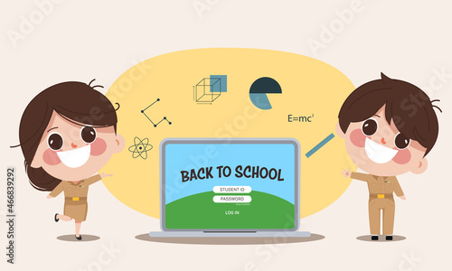 Bangkok Thailand teacher online school education. Back to school online study with laptop.