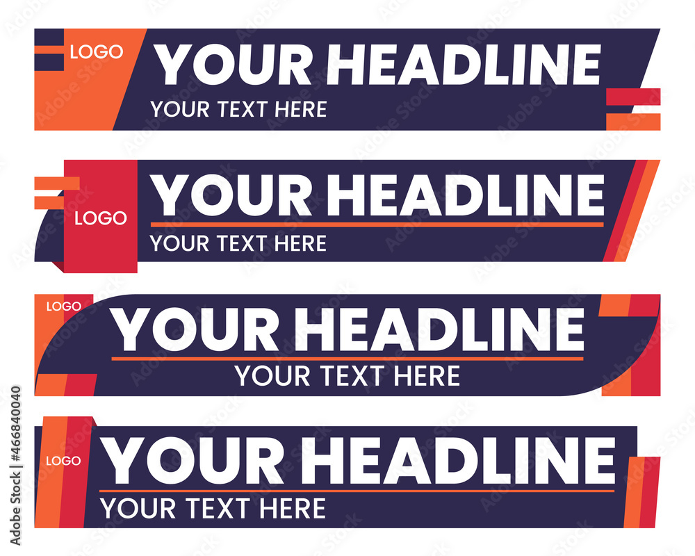 Fototapeta premium Set of lower third template for broadcasting screen in flat style