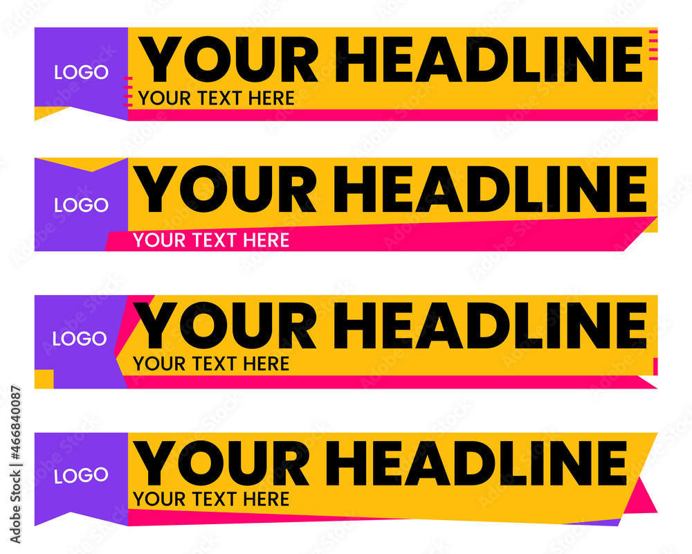 Fototapeta premium Set of lower third template for broadcasting screen in flat style