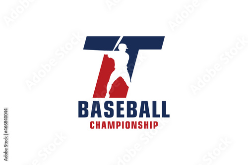Letter T with Baseball Logo Design. Vector Design Template Elements for Sport Team or Corporate Identity.