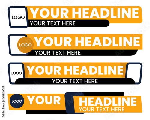 Set of lower third template for broadcasting screen in flat style