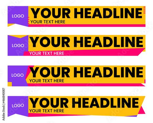 Set of lower third template for broadcasting screen in flat style