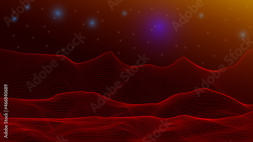 The abstraction image of the atmosphere of planet Mars. Dynamic wave line effects on dark background.