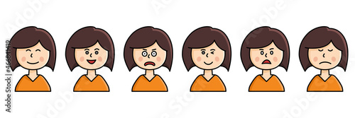 A collection of various emotional girl portrait avatars, girl face expression illustration vector