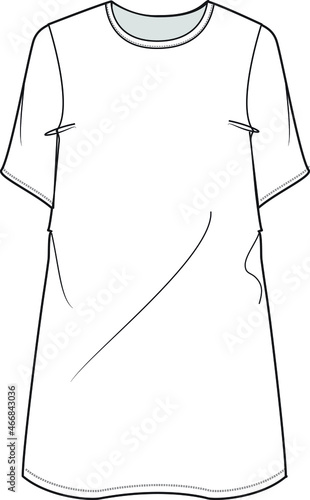 women's round neck long t shirt dress flat sketch vector illustration