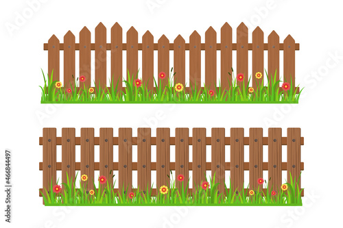 wooden fence with grass and flowers vector illustration