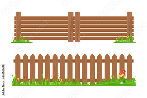 wooden fence with grass and flowers vector design