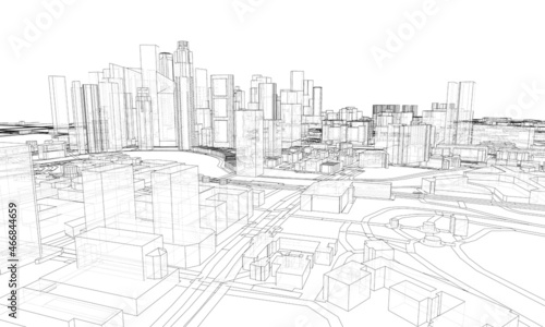 City view. Buildings and streets. Vector