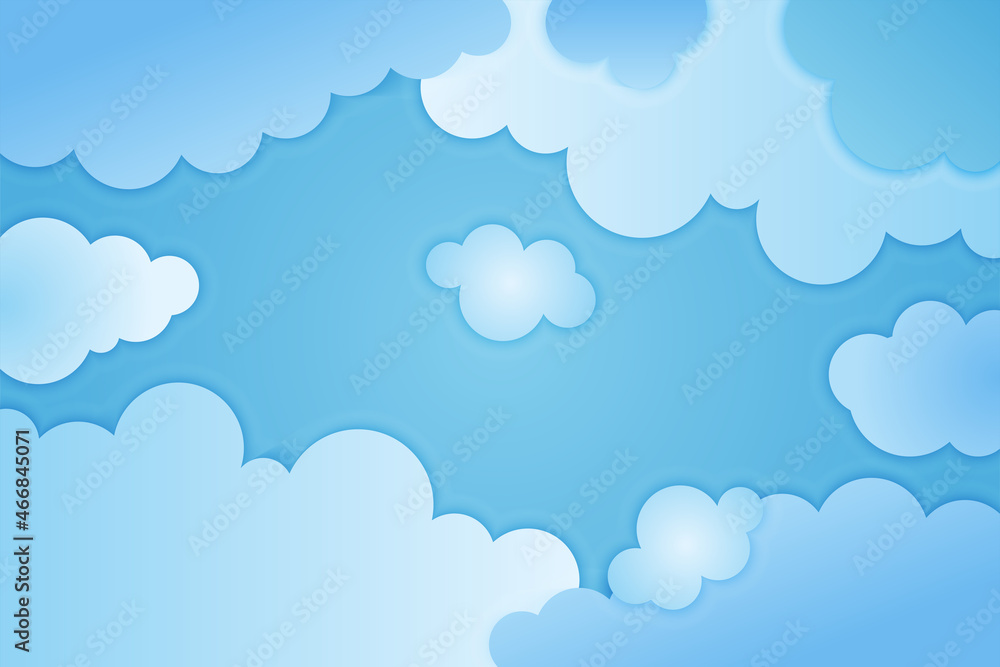 Papercut Sky and Clouds, Beautiful Background. Stylish design with a flat, cartoon poster, flyers, web banners. holiday mood, airy atmosphere. Isolated Object. Design Material. Vector illustration.