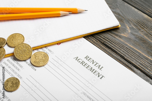 Rental agreement, money, pe...